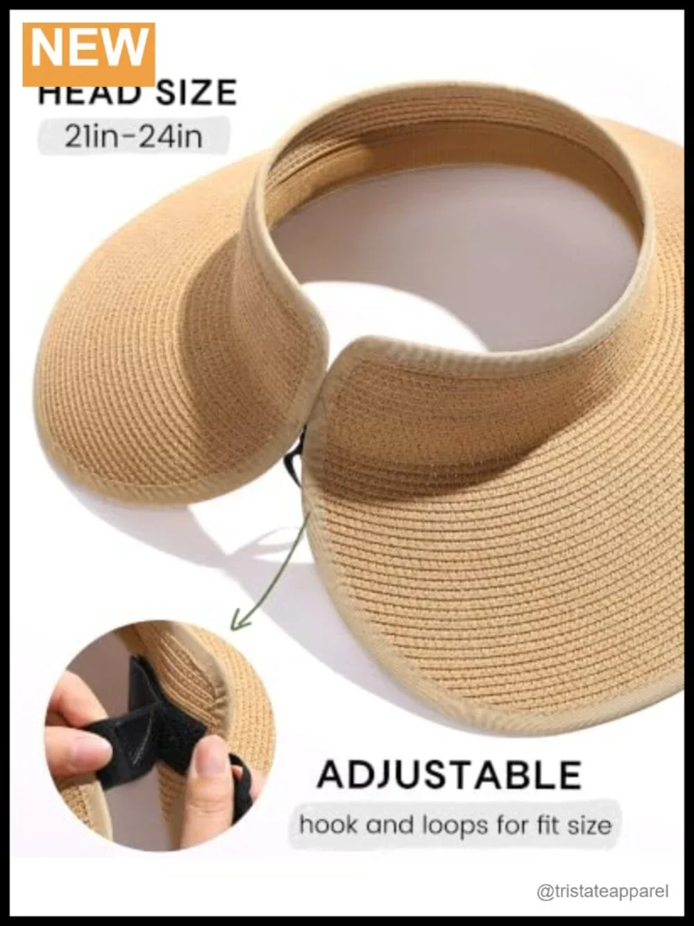Wide Brim Straw Visor Hat with Ponytail Opening, Foldable UV Protection